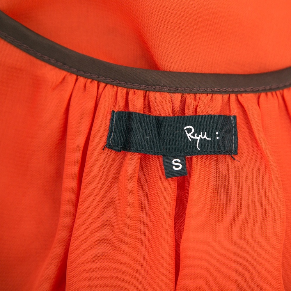 Boho sheer cutout balloon sleeve top 3/4 length sleeve rust orange Ryu S fall - Picture 10 of 10